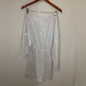Silver Long Sleeve Sequin Dress